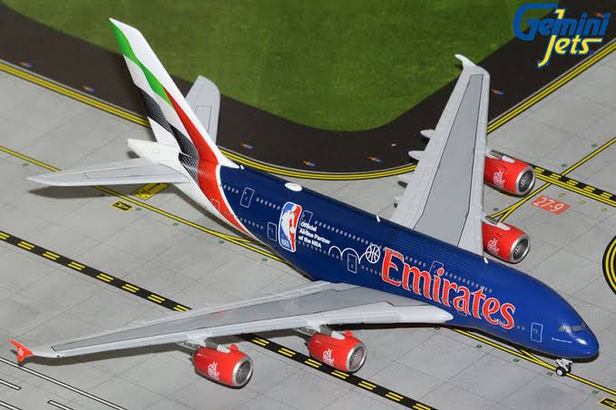 GeminiJets Emirates Airbus A380 "Official Airline Partner of the NBA" Special Livery Reg: A6-EOD 1/400 Scale