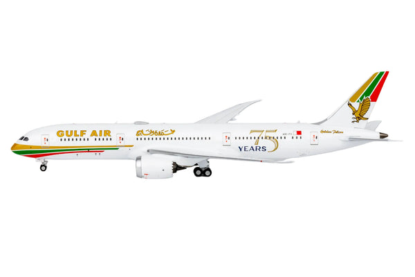 Gulf Air 787-9 Dreamliner A9C-FG (1976 retro cs, "75 Years" sticker)
