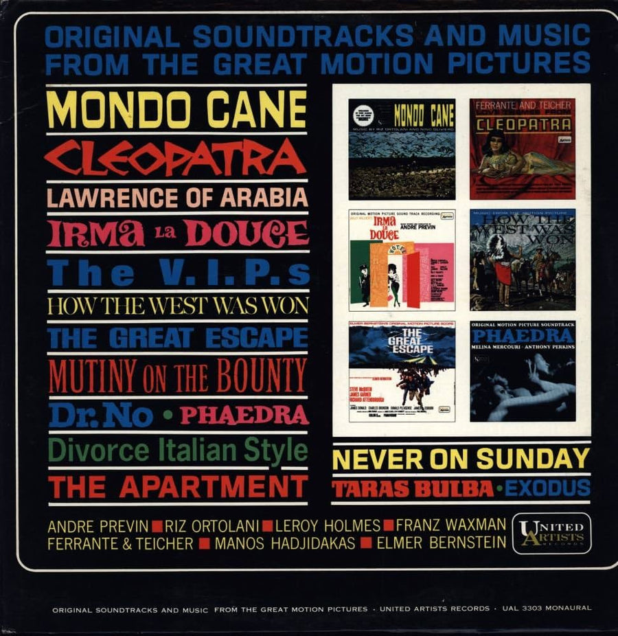 Various Artists Original Soundtracks and Music from the Great Motion Pictures vinyl record cover