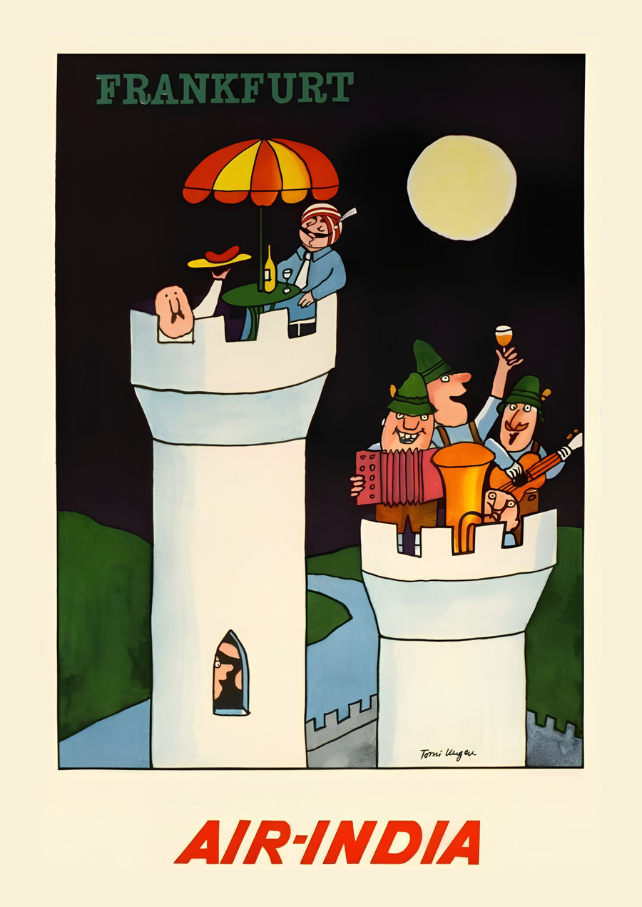 Vintage Indian airline Frankfurt travel poster