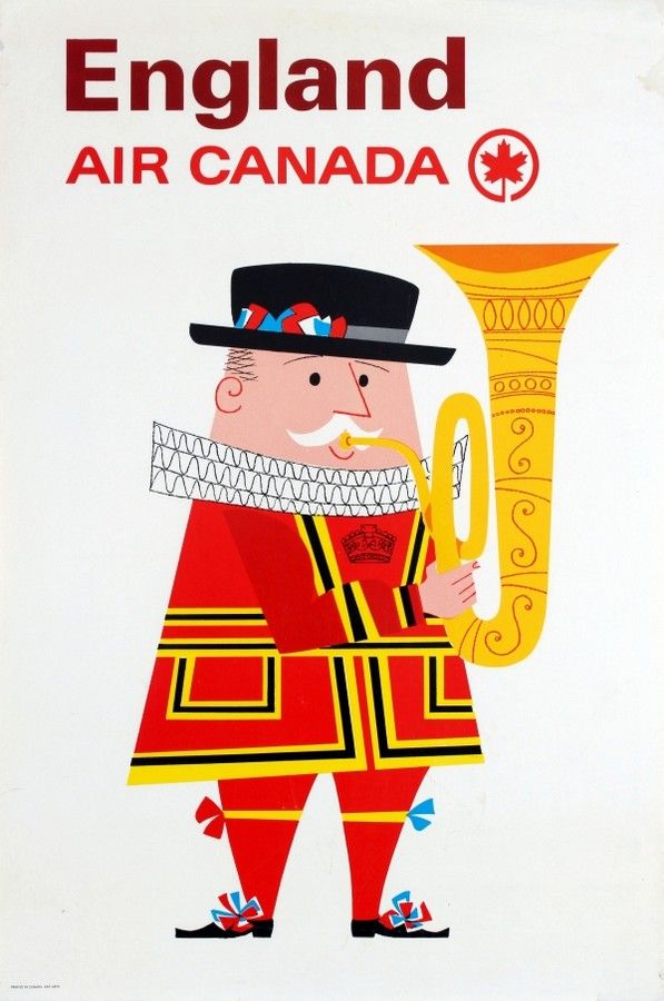 Air Canada England Beefeater Vintage Travel Poster