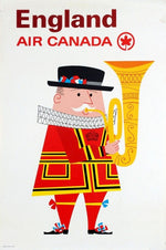 Air Canada England vintage illustrated Beefeater red uniform travel poster