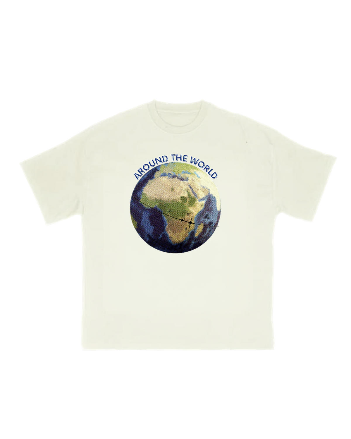 Around the World aviation T-shirt in cream with globe and aircraft graphic