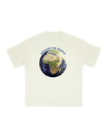 Around the World aviation T-shirt in cream with globe and aircraft graphic