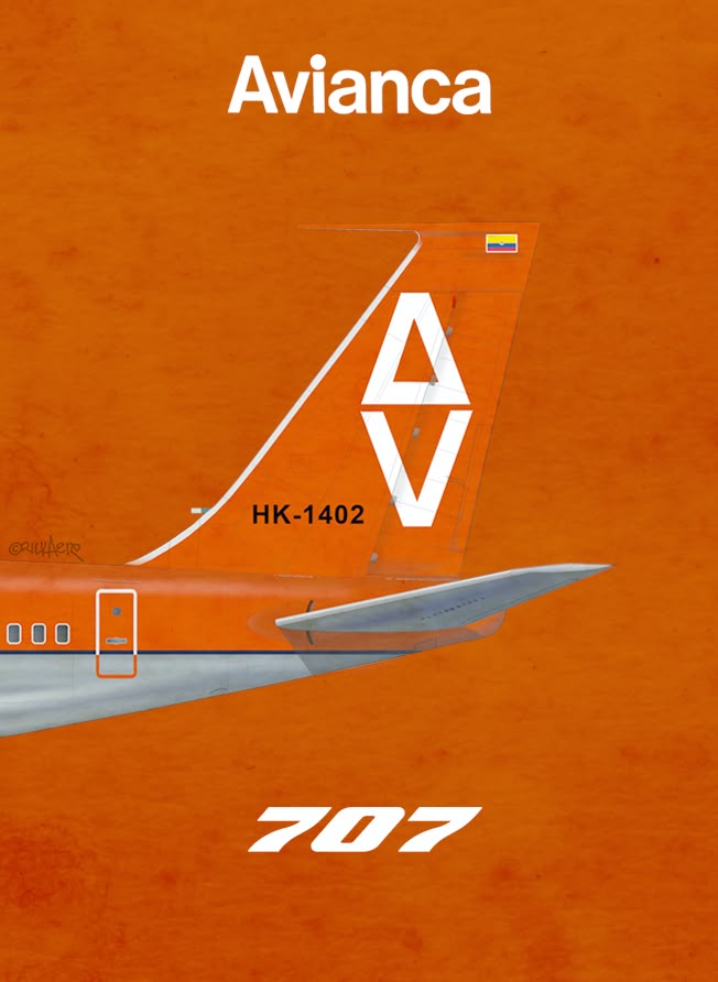 Avianca Boeing 707 Orange Retro Aviation Poster