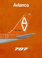 Avianca Colombia Boeing 707 HK-1402 orange tail retro aviation poster