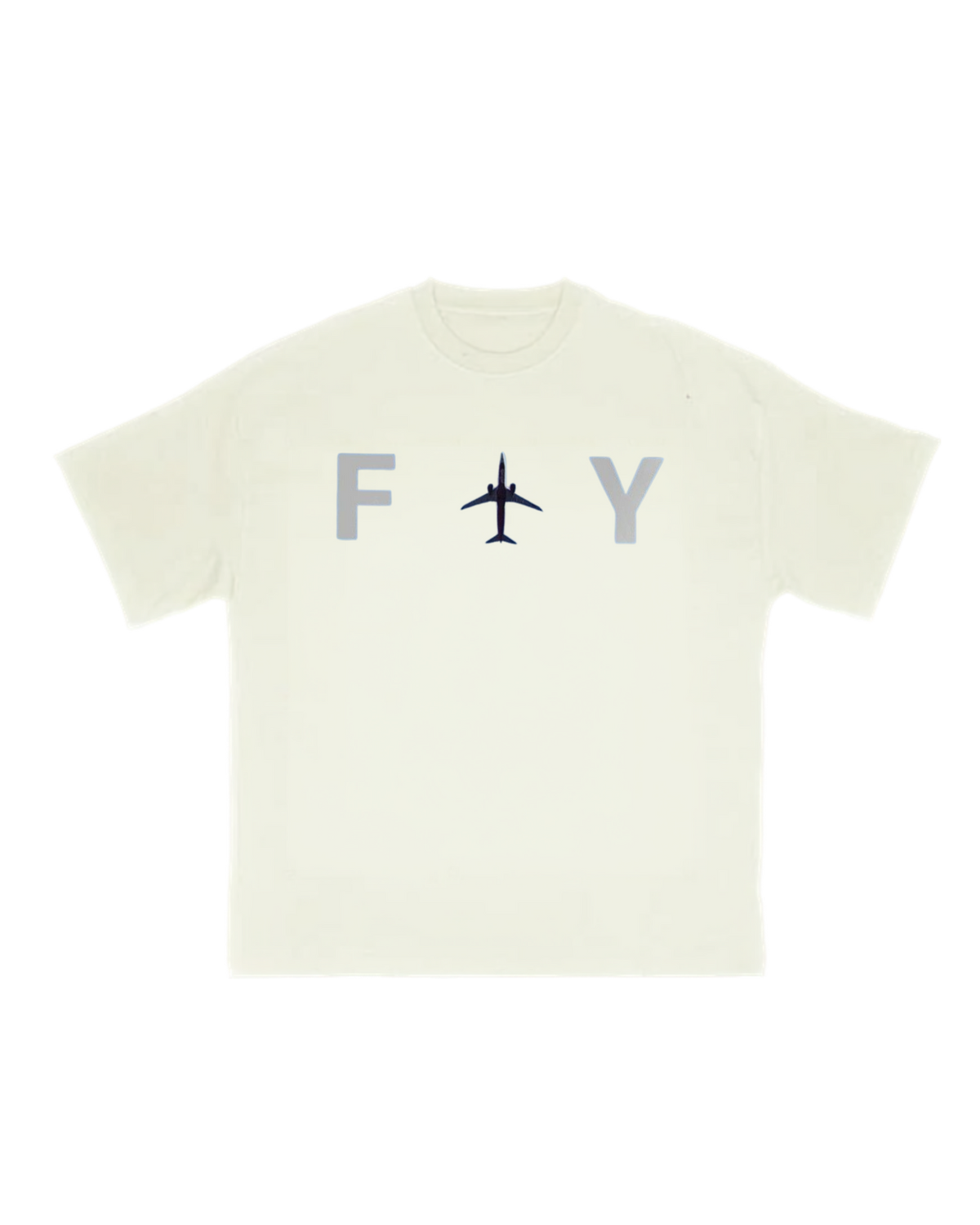 Cream FLY aviation T-shirt with aircraft silhouette graphic