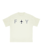 Cream FLY aviation T-shirt with aircraft silhouette graphic