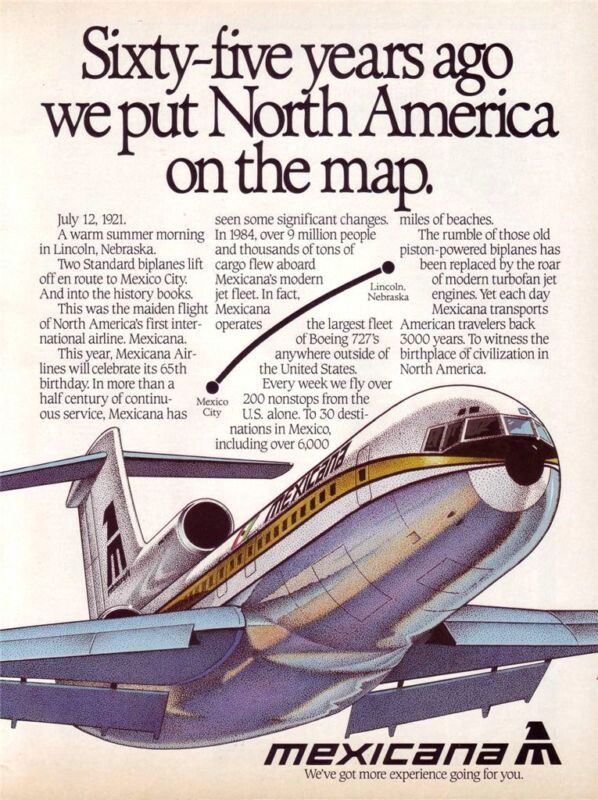 Mexicana “Sixty-Five Years” 1986 Vintage Aviation Poster