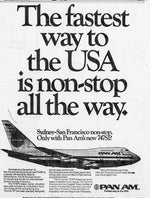 Pan Am Boeing 747SP black-and-white fastest way to the USA vintage advertisement