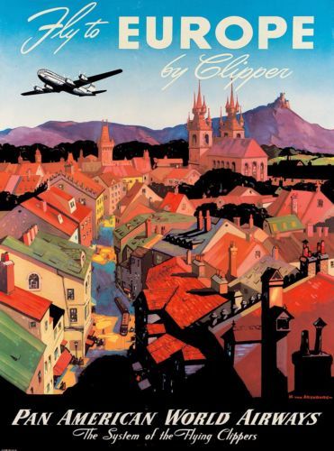 Pan Am “Fly to Europe by Clipper” Vintage Travel Poster