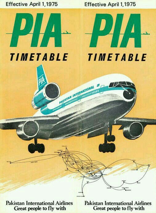 PIA DC-10 Timetable 1975 Vintage Aviation Poster