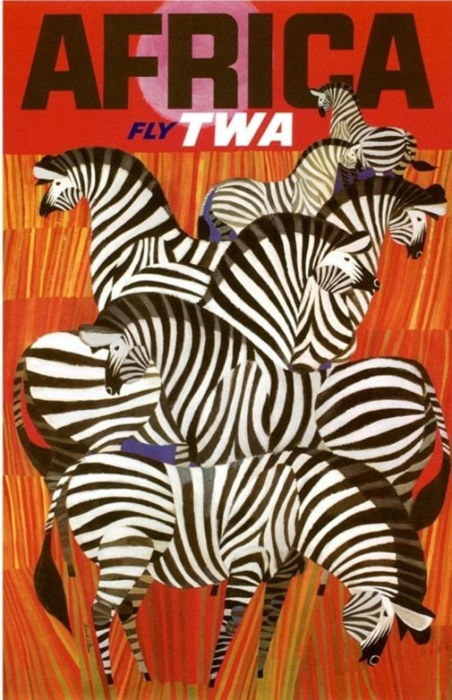 TWA Africa Zebras Vintage Travel Poster