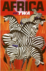 TWA Africa Fly TWA vintage zebra illustration bright orange travel poster