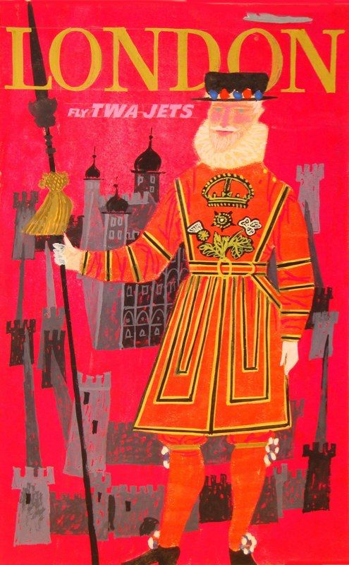 TWA London Yeoman Warder Vintage Travel Poster
