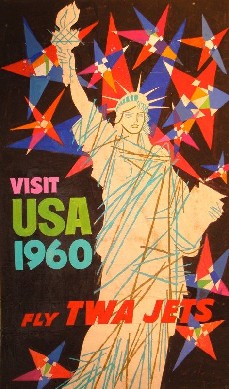TWA “Visit USA 1960” Statue of Liberty Vintage Travel Poster