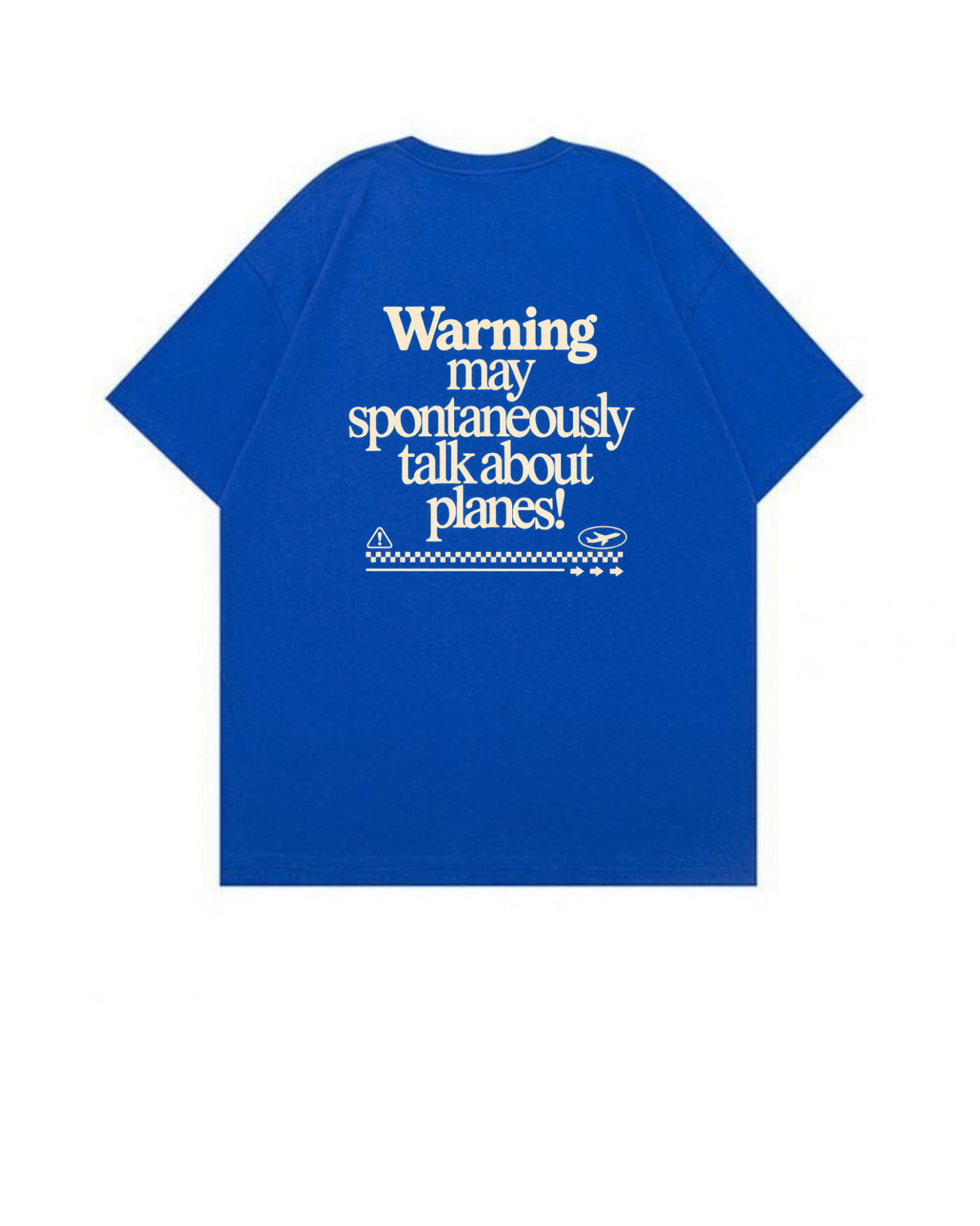 Blue Nymbus aviation T-shirt reading Warning may spontaneously talk about planes