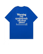 Blue Nymbus aviation T-shirt reading Warning may spontaneously talk about planes