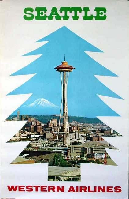 Western Airlines Seattle Space Needle Vintage Travel Poster